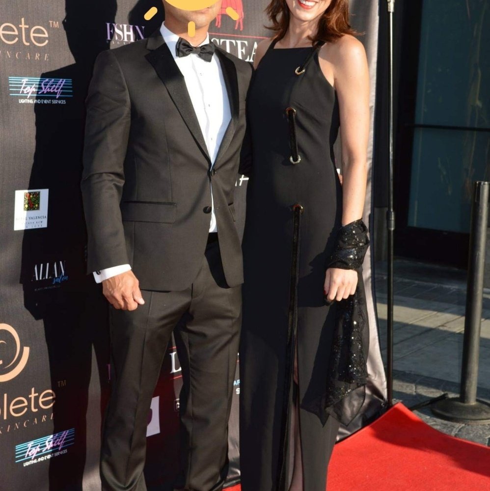 Badgley Mischka Grommet Ribbon Floor length Dress